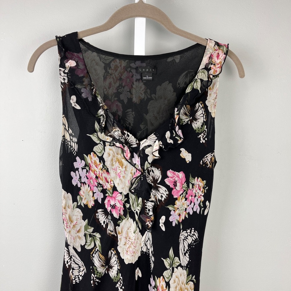 Vintage‎ Lapis Silk Dress Womens L Fairycore Whimsigoth Y2K Floral Butterfly